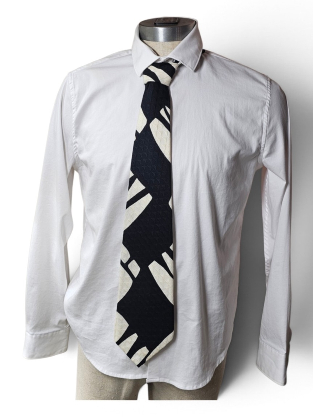 Retro 1970's Men's  Black & Cream Patterned Tie Vintage Necktie NOS